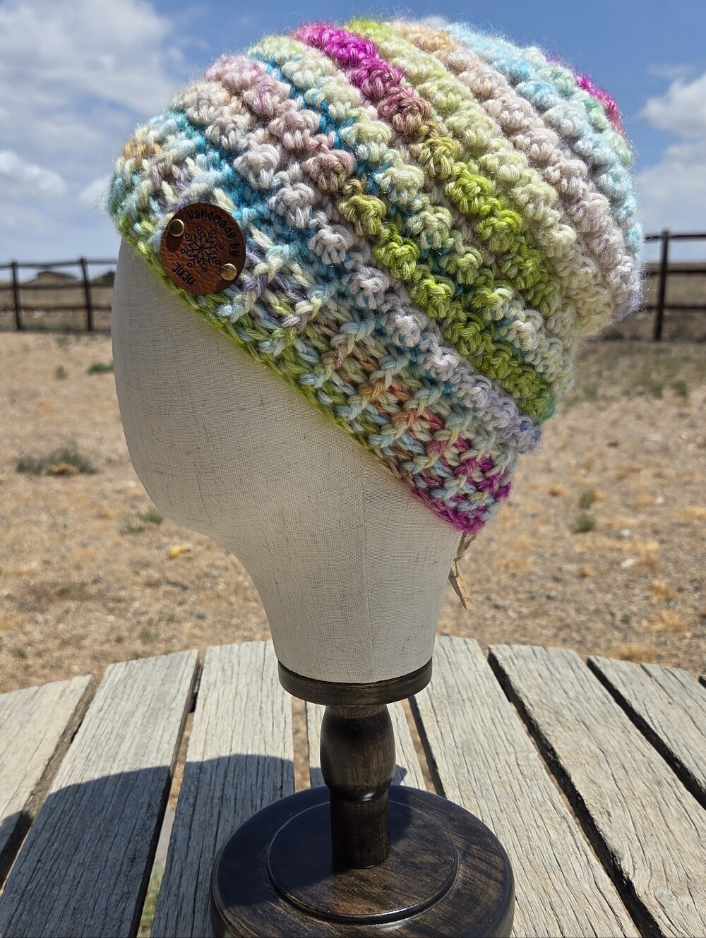 Artisan Handmade Crochet Cotton Blend "Dippin' Dots" Colorful Boho Beanie Hat